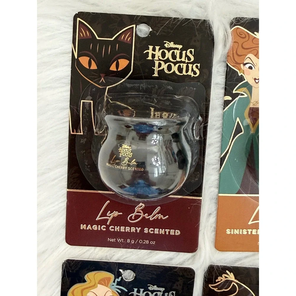 Disney Hocus Pocus Lip Balm Set 4 Cauldron Jars Cherry Almond Vanilla Strawberry